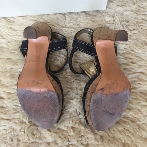 Coach Bianca T straps Leather Cork Heel size 7.5 - Picture 8 of 10